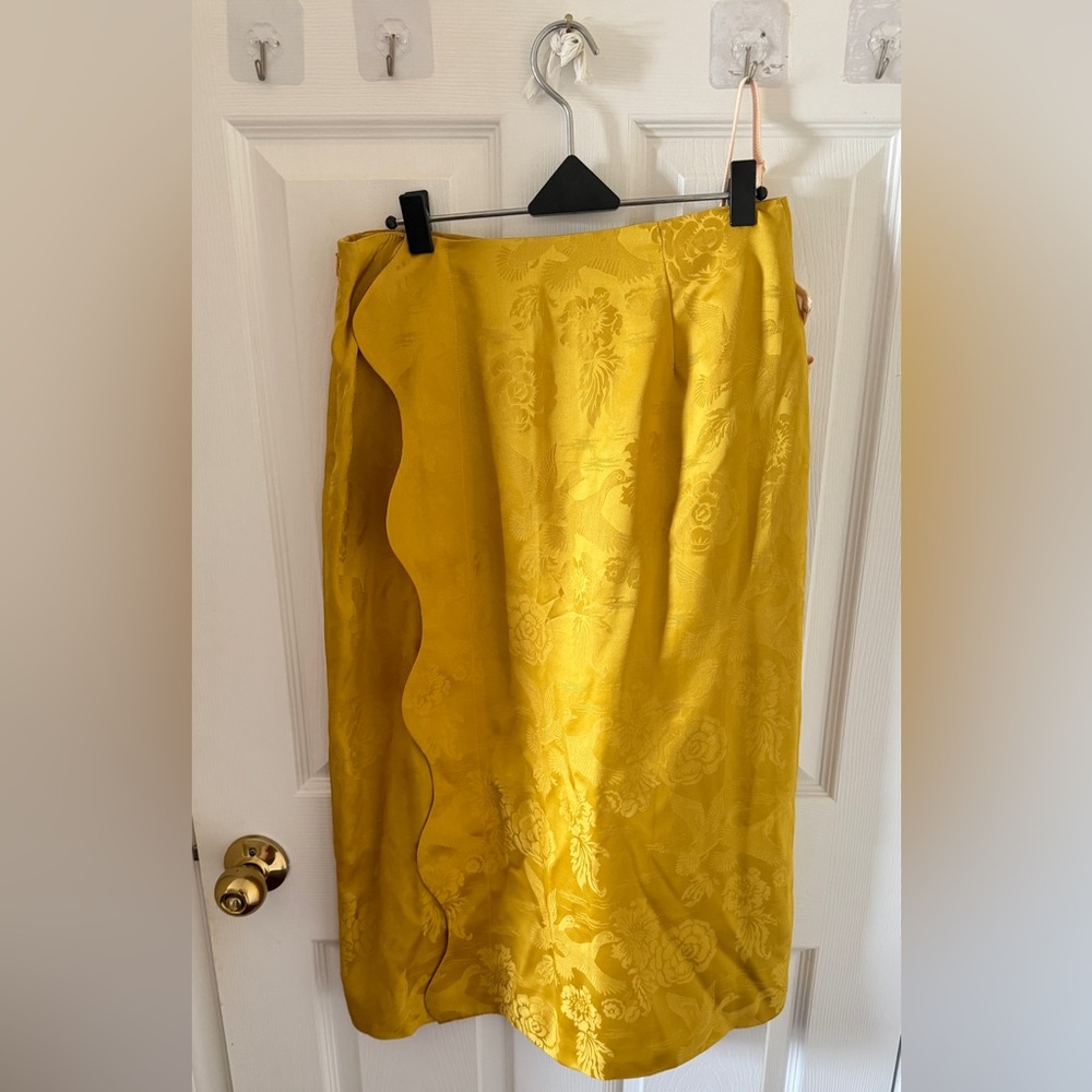 Gold Silk Jacquard Skirt Crane Floral Pattern